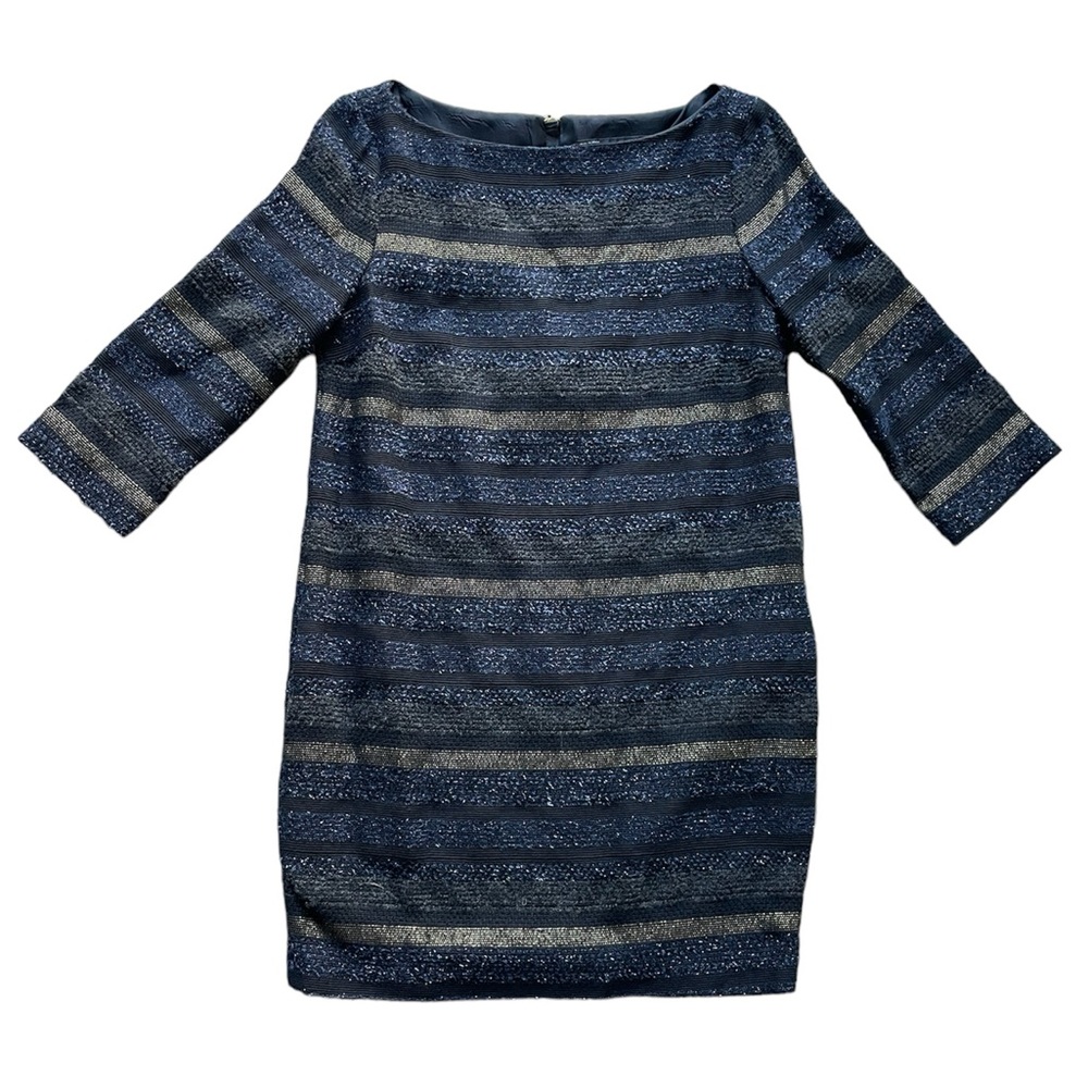 Zara Basic Metallic Stripe Tweed Shift Dress Long… - image 1